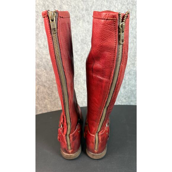 FRYE Red Distressed Sz 8.5 Phillip Harness Tall Leather Boots Western Riding Zip - Picture 3 of 9